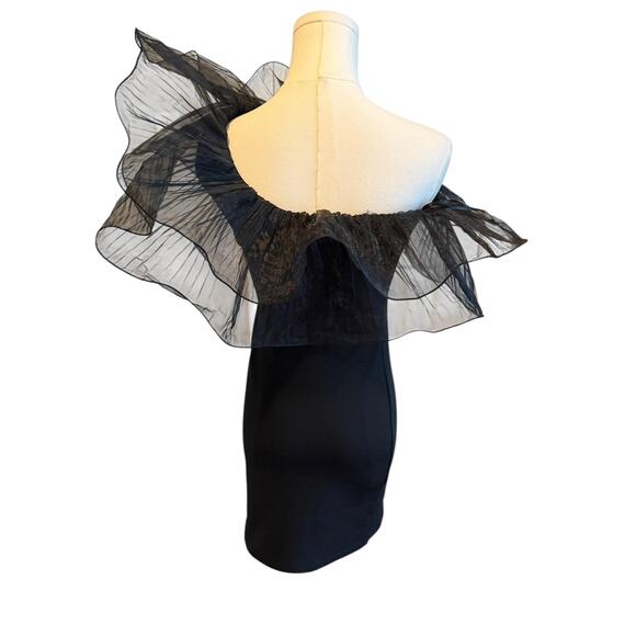 Zara Dress Small Black One Shoulder Organza Ruffle Whimsigoth Cocktail Party NEW - Picture 5 of 13